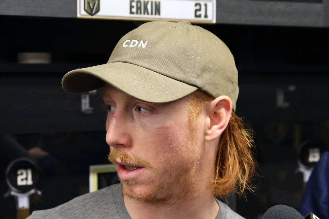 Golden Knights center Cody Eakin addresses the media at City National Arena on Thursday, April ...