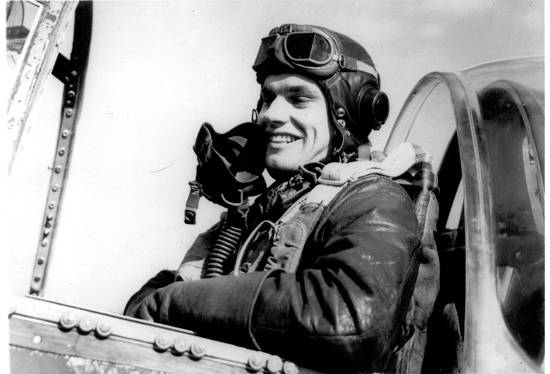 This undated photo shows a young Col. Clarence "Bud" Anderson in his aircraft during World War ...