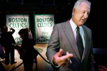 Hall-of-Famer and former Boston Celtic John Havlicek, right, speaks with reporters before the s ...