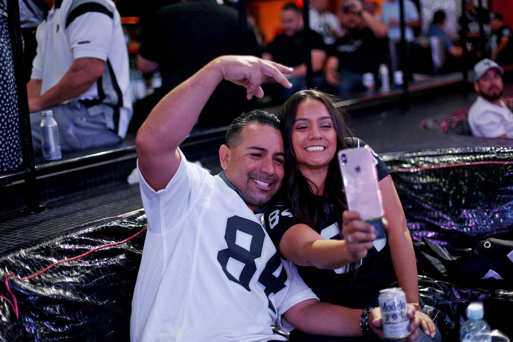 Kevin Shaughnessy and wife Veronica Diaz take a selfie at a Raiders draft party at Drai's night ...