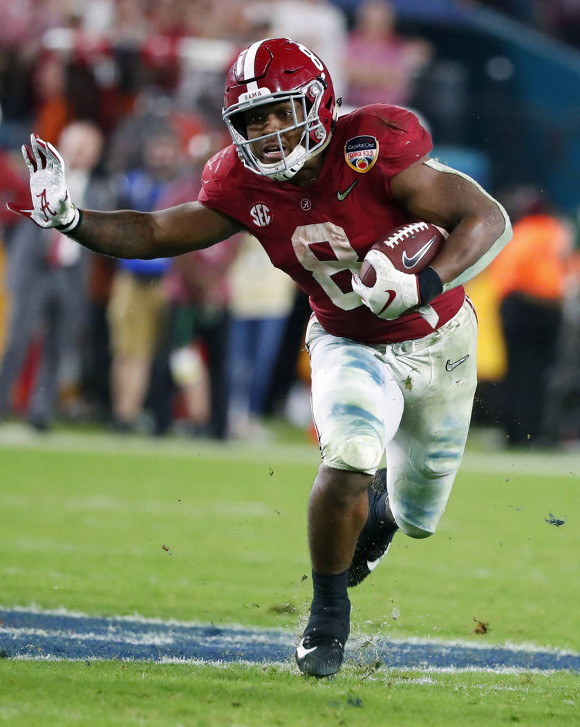 FILE - This Dec. 30, 2018, file photo shows Alabama running back Josh Jacobs (8) during the sec ...