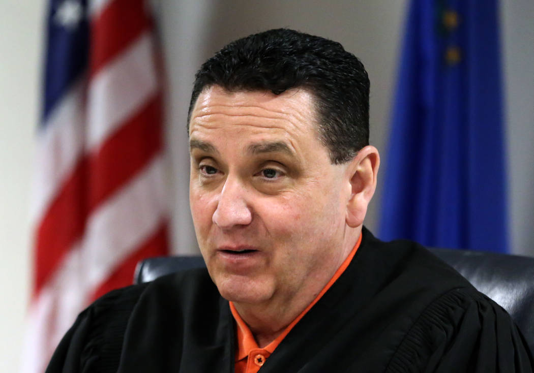 Judge William Voy presides on Friday, April 26, 2019, in Clark County Juvenile Court during a s ...