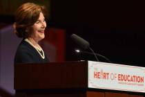 Former first lady Laura Bush speaks during the Heart of Education Awards for Clark County Teach ...