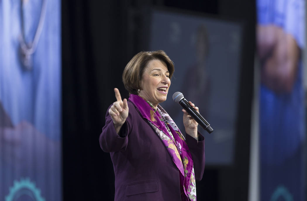 Presidential candidate Sen. Amy Klobuchar, D- Minn., speaks during “National Forum on Wa ...