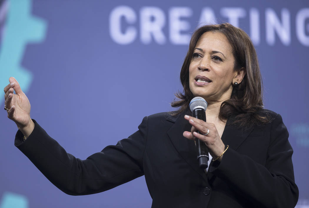 Presidential candidate Sen. Kamala Harris, D-Calif., speaks during “National Forum on Wa ...