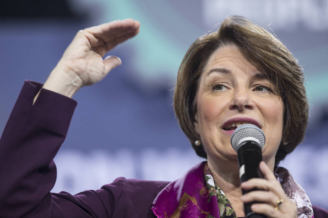 Presidential candidate Sen. Amy Klobuchar, D- Minn., speaks during “National Forum on Wa ...