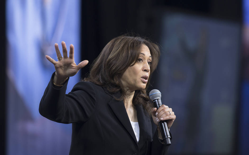 Presidential candidate Sen. Kamala Harris, D-Calif., speaks during “National Forum on Wa ...