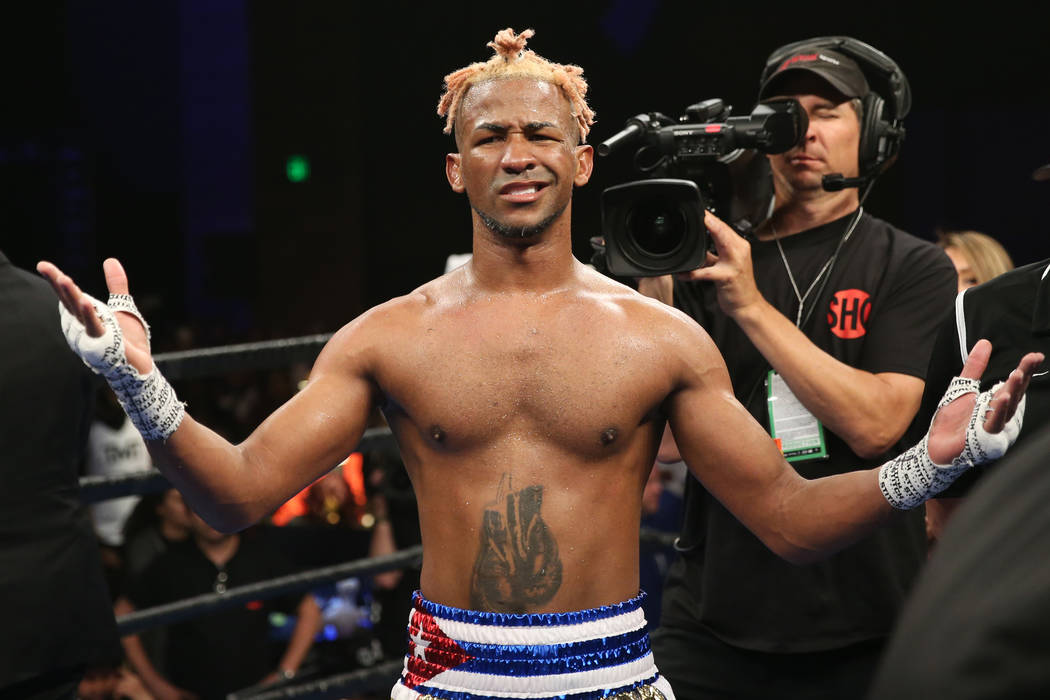 Rances Barthelemy reacts after his split decision draw against Robert Easter Jr. in the WBA lig ...