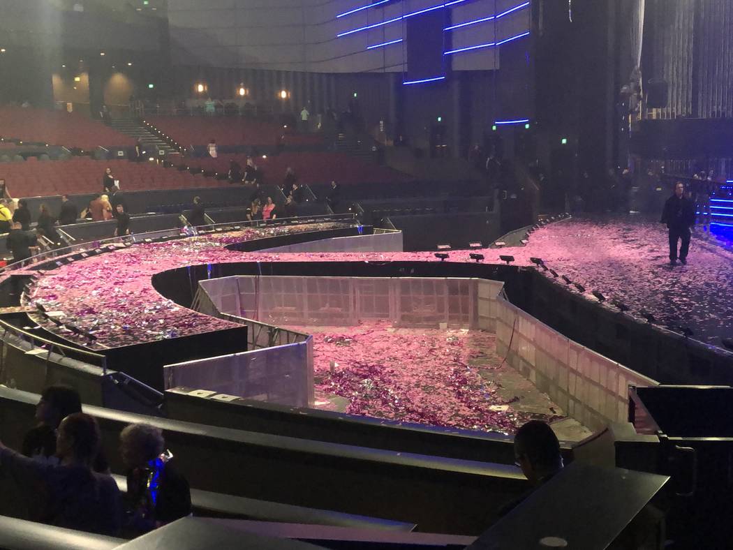 Confetti is shown on the Zappos Theater stage after the Backstreet Boys' final "Larger Than Lif ...