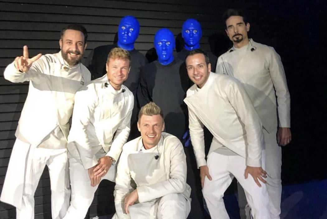 Blue Man Group and the Backstreet Boys are shown at Zappos Theater at Planet Hollywood on Satur ...
