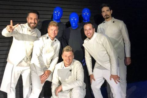 Blue Man Group and the Backstreet Boys are shown at Zappos Theater at Planet Hollywood on Satur ...