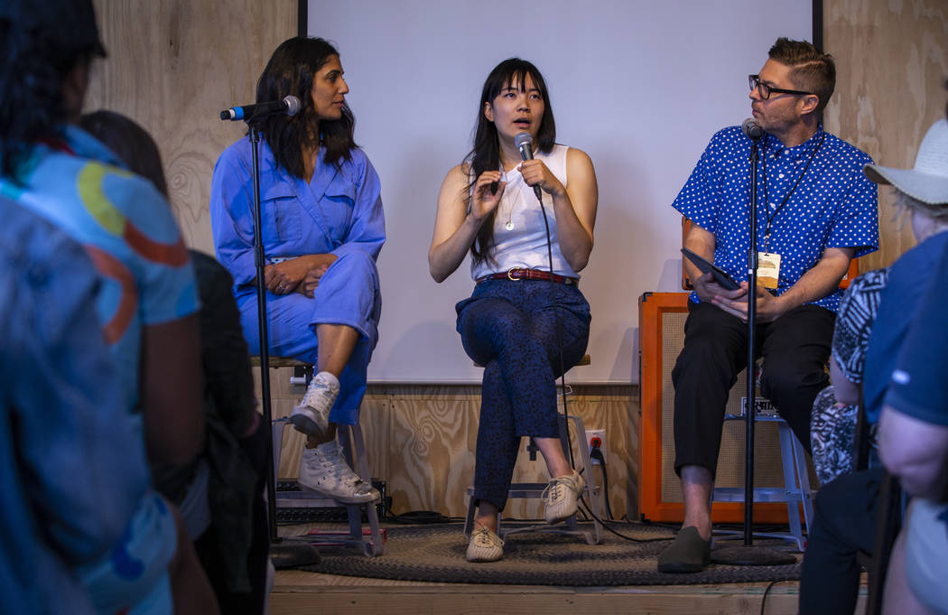 Author Mira Jacob, singer Thao Nguyen and author Josh Kun interact in their "Crossfire Lab ...