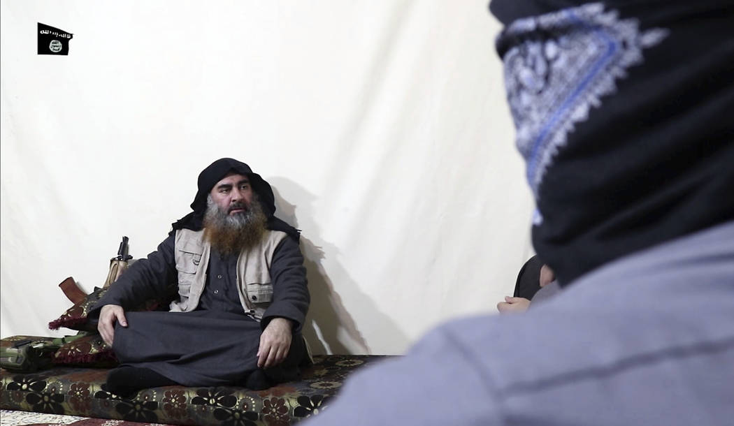 This image made from video posted on a militant website on Monday, April 29, 2019, purports to ...
