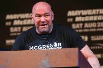 UFC President Dana White during the final press conference ahead of the fight featuring Floyd M ...