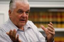 Nevada Gov. Steve Sisolak talks about his first 100 days in office, at the Capitol, in Carson C ...