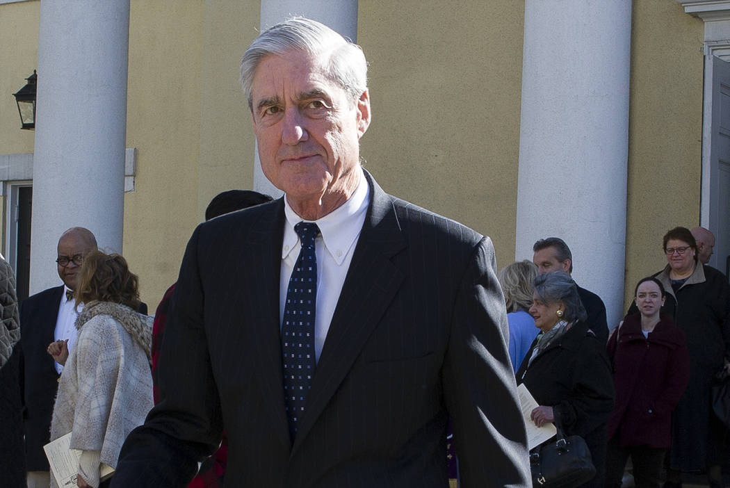 FILE - In this March 24, 2019, file photo, special counsel Robert Mueller departs St. John's Ep ...