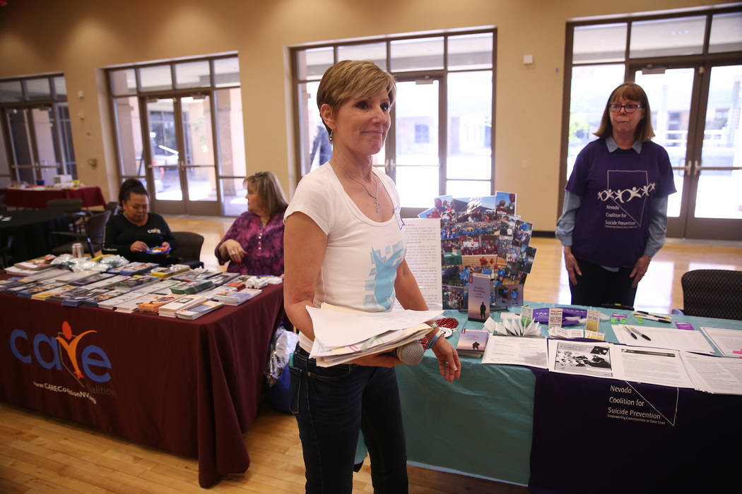 Bea Aikens participates during a National Problem Gambling Awareness Month event at the East La ...