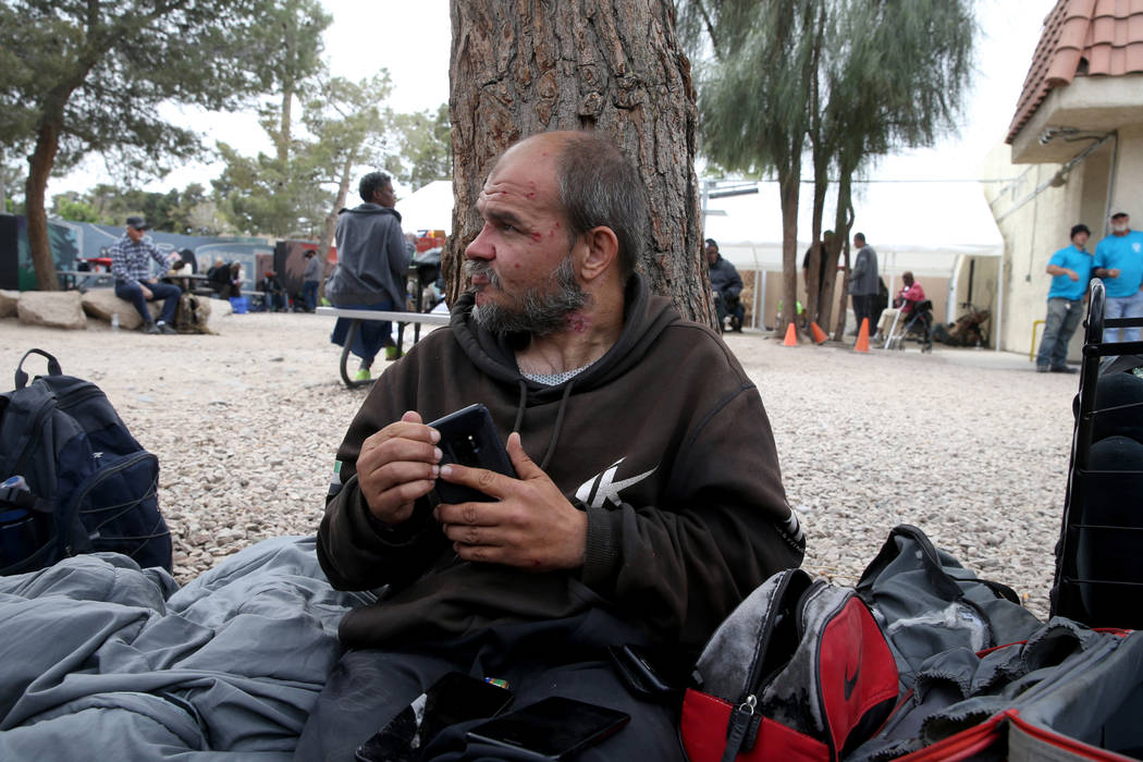 Hachet talks to a reporter at the City of Las Vegas Courtyard Homeless Resource Center Thursday ...