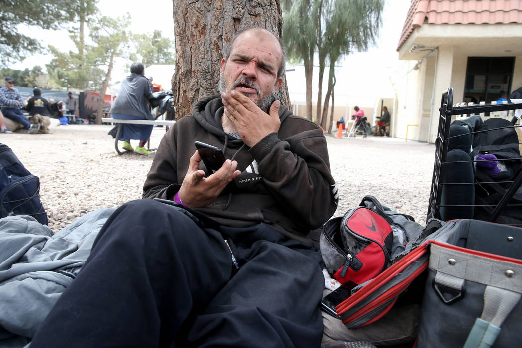 Hachet talks to a reporter at the City of Las Vegas Courtyard Homeless Resource Center Thursday ...