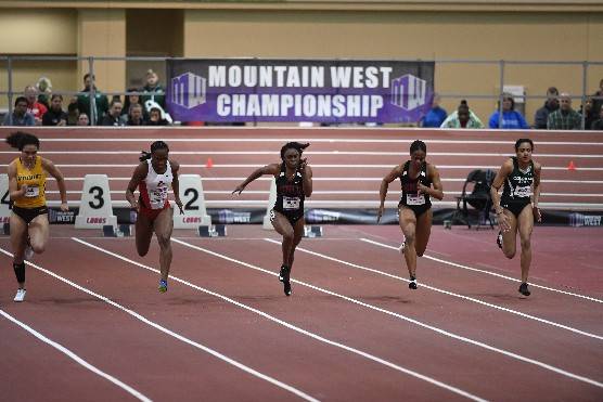 UNLV junior Jasmyne Graham, center, shown last season, qualified for the NCAA outdoor track and ...
