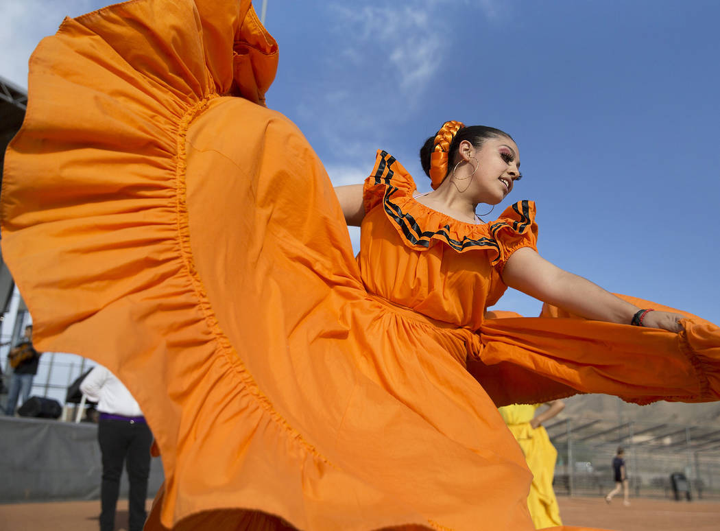 Jazmin Villezcas, with Ballet Folklorico Alborada at Sunrise Mountain High School, dances durin ...