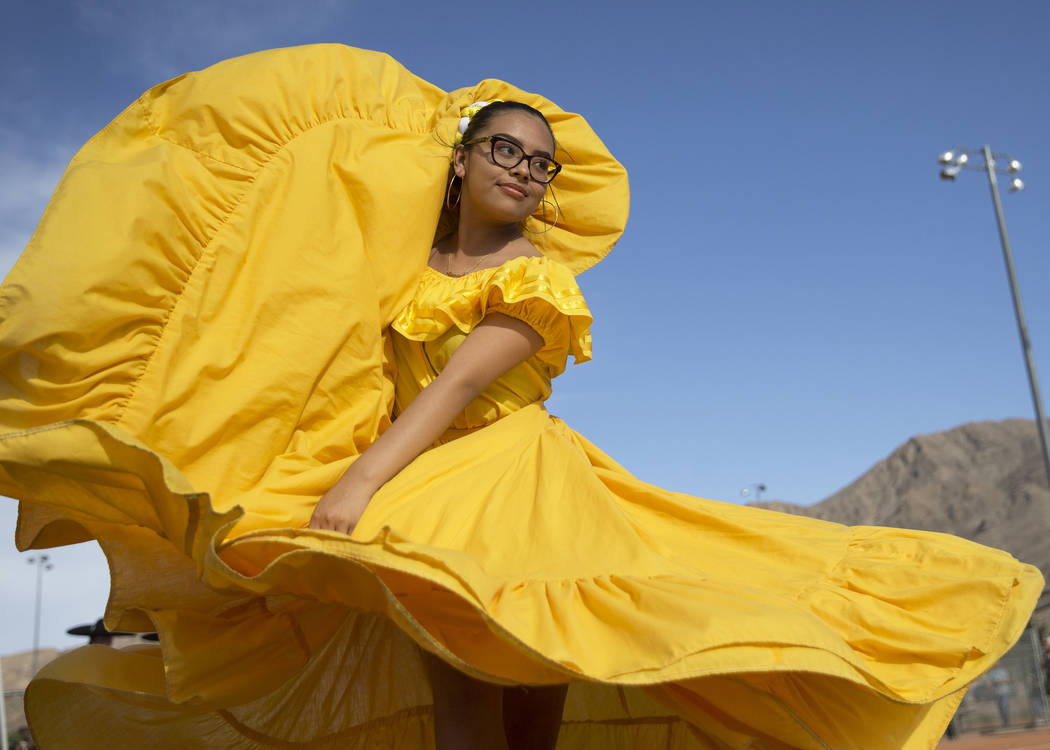 Citlalli Chavez, with Ballet Folklorico Alborada at Sunrise Mountain High School, dances during ...