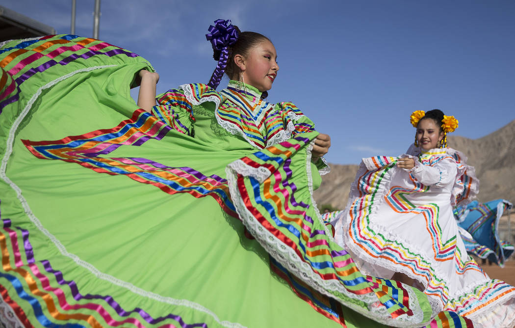 Dancers with Federacin de Poblanos en Las Vegas perform during a Cinco de Mayo festival at Shad ...