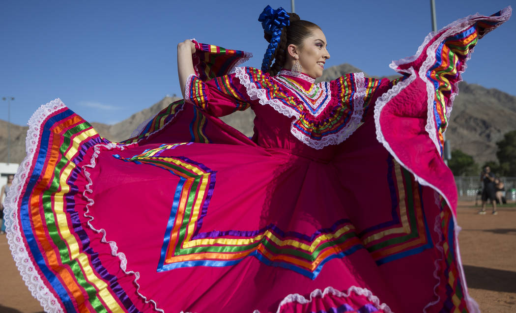 Naahi Ramirez, a dancer with Federación de Poblanos en Las Vegas performs during a Cinco de Ma ...