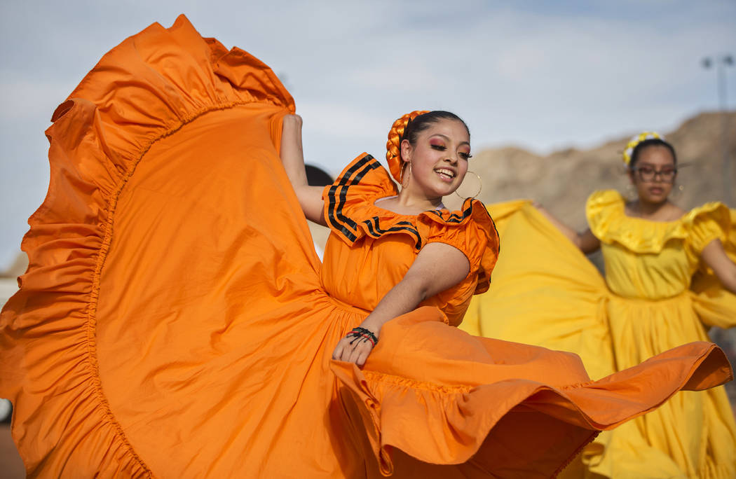 Jazmin Villezcas, left, with Ballet Folklorico Alborada at Sunrise Mountain High School, dances ...