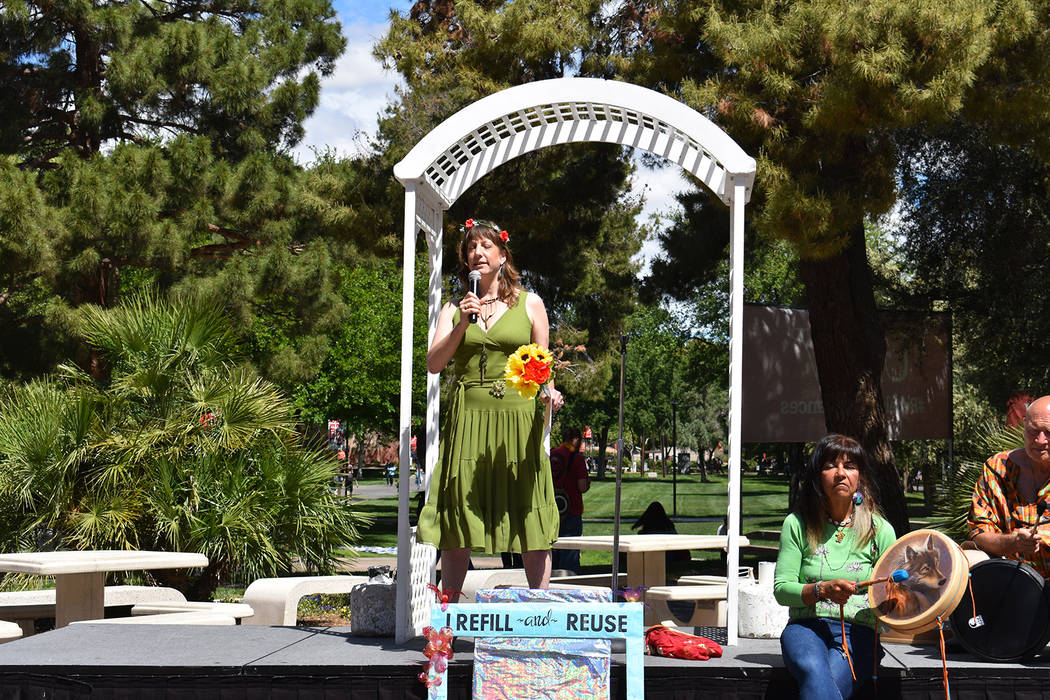 Jennifer Reed, sociology Ph.D. student at UNLV, officiates the Marriage to the Earth ceremony. ...