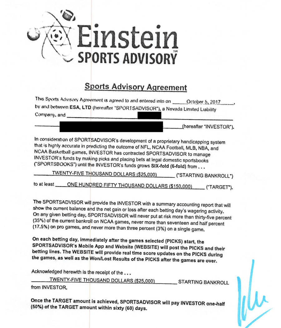 An Einstein contract signed by a client who invested $25,000 in 2017. The client's account reac ...