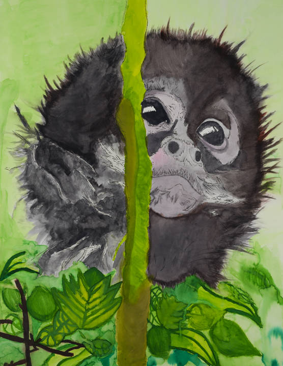 Pictured is the baby spider monkey C'Onie Jefferson painted. The theme of her painting was the ...
