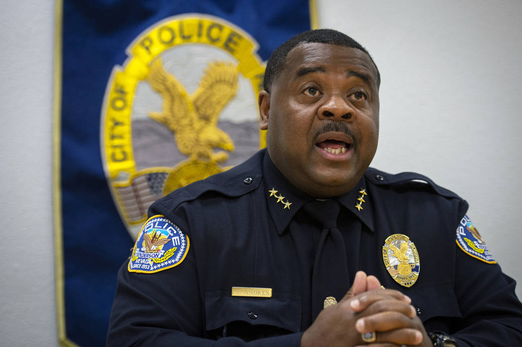 Henderson Police Department Acting Chief Thedrick Andres speaks during an interview at the Hend ...