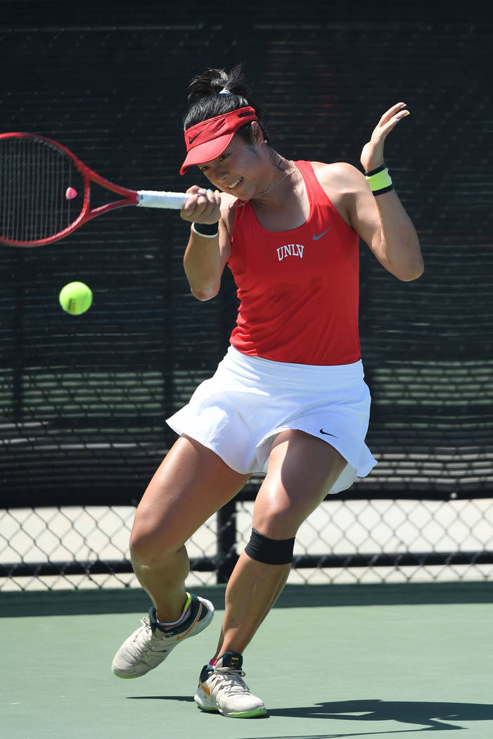 UNLV senior Aiwen Zhu competes in the 2019 Mountain West Women's Tennis Championship takes plac ...