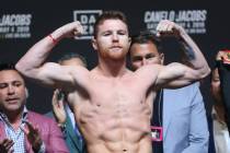 Saul "Canelo" Alvarez during a weigh-in at T-Mobile Arena in Las Vegas, Friday, May 3 ...