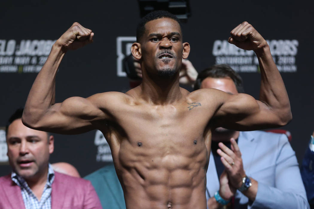 Daniel Jacobs during a weigh-in at T-Mobile Arena in Las Vegas, Friday, May 3, 2019. Jacobs wil ...