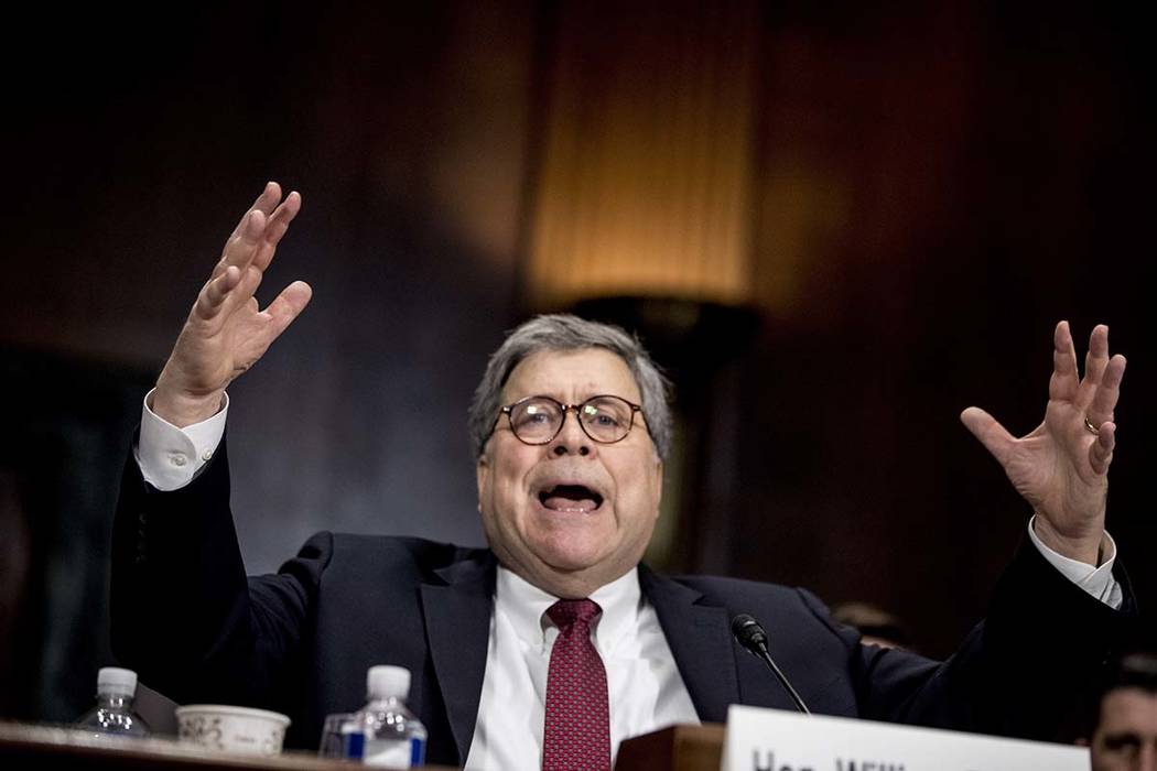 Attorney General William Barr testifies during a Senate Judiciary Committee hearing on Capitol ...