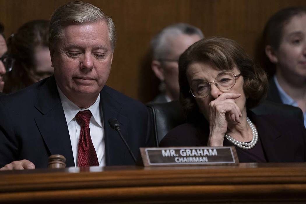 Senate Judiciary Committee Chairman Lindsey Graham, R-S.C., left, and Sen. Dianne Feinstein, D- ...