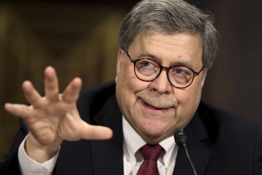 Attorney General William Barr testifies during a Senate Judiciary Committee hearing on Capitol ...