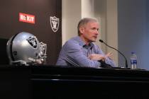 Oakland Raiders general manager Mike Mayock addresses the media during a news conference a ...