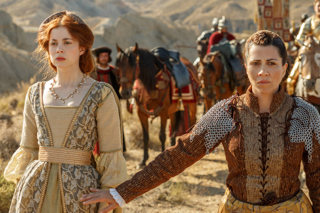 Charlotte Hope as Princess Catherine and Alicia Borrachero as Queen Isabella in "The Spani ...