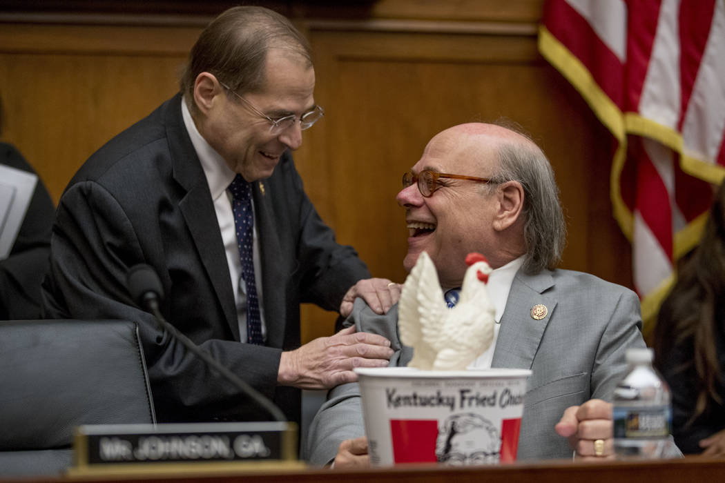 Judiciary Committee Chairman Jerrold Nadler, D-N.Y., left, laughs with Rep. Steve Cohen, D-Tenn ...
