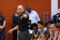 Clark head coach Chad Beeten directs his players against Mojave on Tuesday. Clark won 52-47 in ...