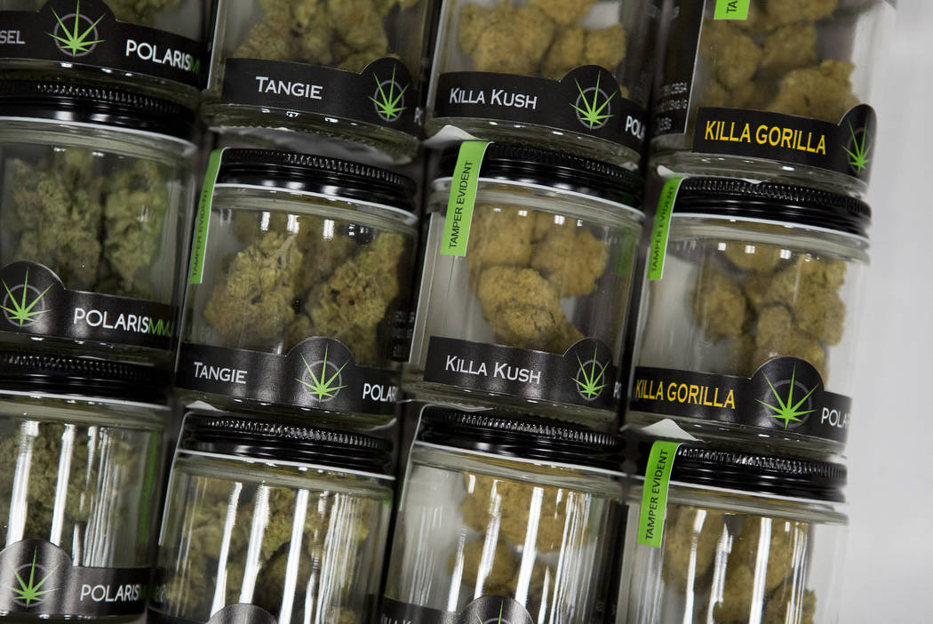 Marijuana products sit in a drawer at BLM Las Vegas Medical Marijuana Dispensary. (Bridget Benn ...