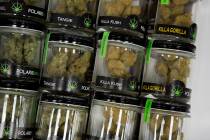Marijuana products sit in a drawer at BLM Las Vegas Medical Marijuana Dispensary. (Bridget Benn ...