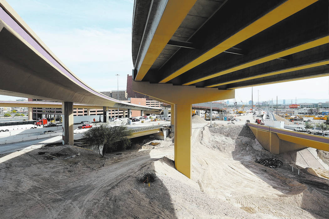 Work continues May, 8, 2018, on high occupancy vehicle lanes from U.S. Highway 95 to Interstate ...