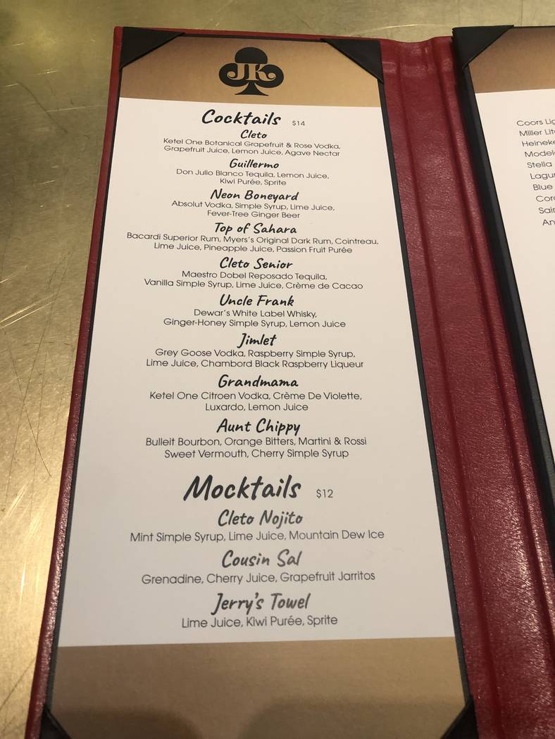 The cocktail menu at Jimmy Kimmel's Comedy Club. John Katsilometes/Las Vegas Review-Journal @Jo ...