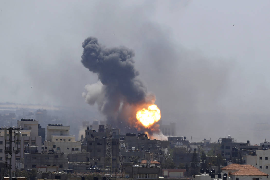 Israeli airstrike hits Gaza City, Saturday, May 4, 2019. Palestinian militants in the Gaza Stri ...