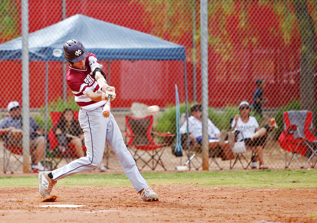 Cimarron-Memorial's Ethan Daniel (17) bats the ball against Arbor View in the second round play ...