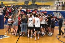 Coronado players celebrate with their fans after the Cougars defeated Arbor View, 19-25, 25-20, ...